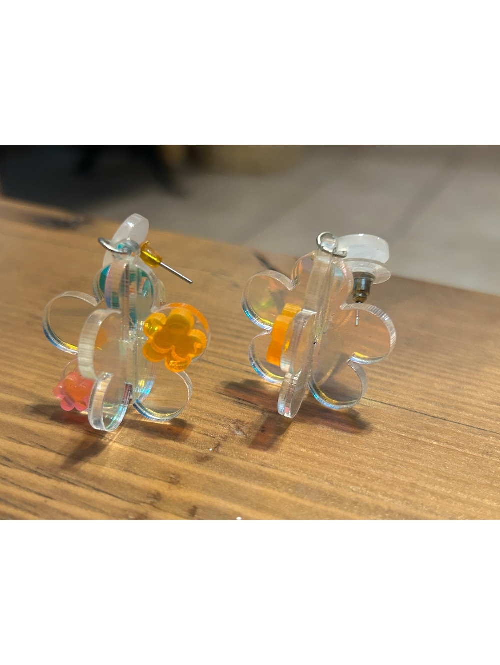 Clear Acrylic Flower Stud Earrings with Colorful Accents